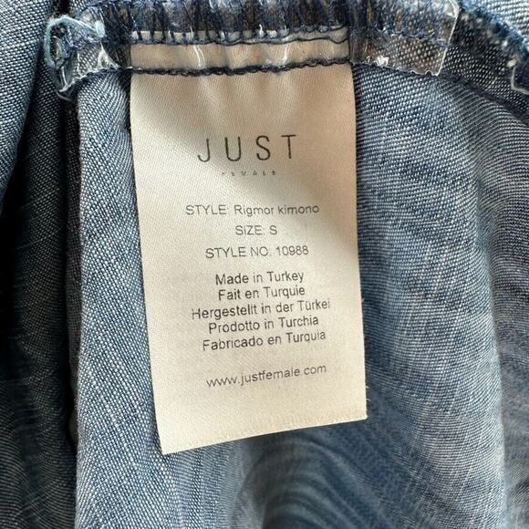 JUST Female Rigmor Kimono Blouse Size S Chambray Blue Wrap Preppy Coastal City - Picture 10 of 12